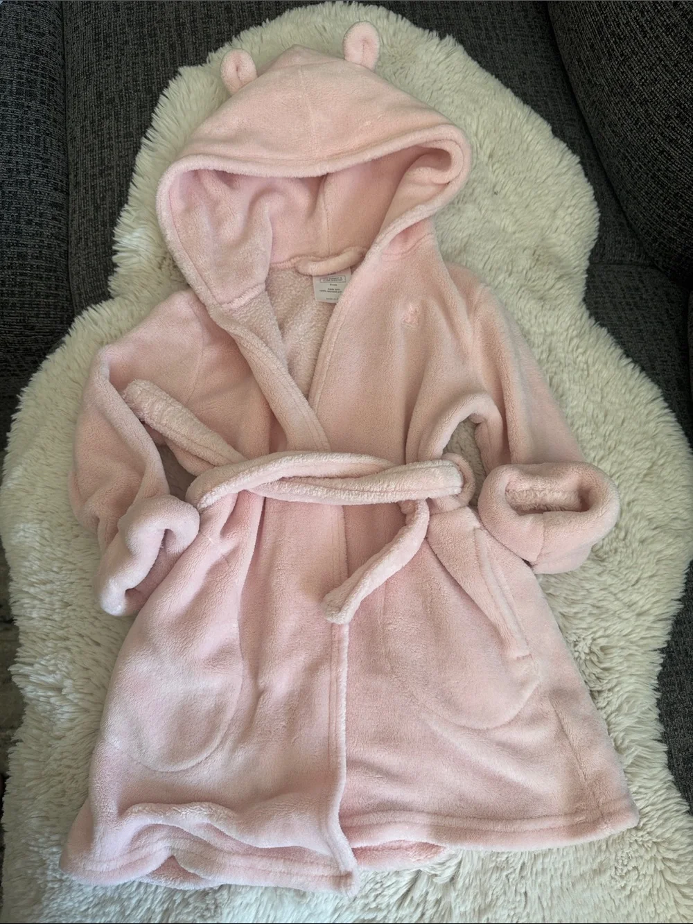 Baby Gap Size 2 Plush Pink Hooded Kids Robe with Ears